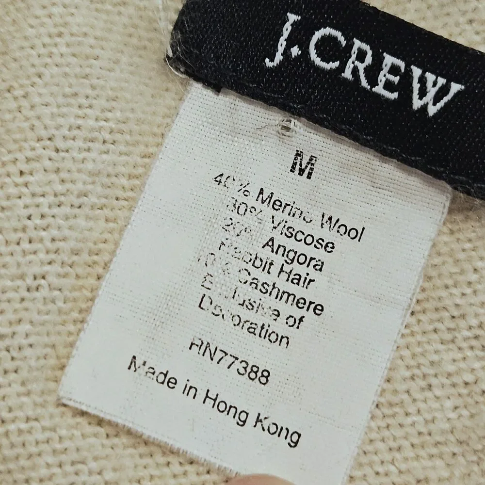 JCrew Merino Wool Rabbit Cashmere Blend Cardigan Off White Applique Button Sz M
